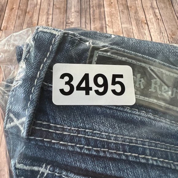 Rock Revival Ele Bootcut Stretch Jeans 27x34 Mens Blue Denim Thick Stitch Flap - Picture 13 of 13